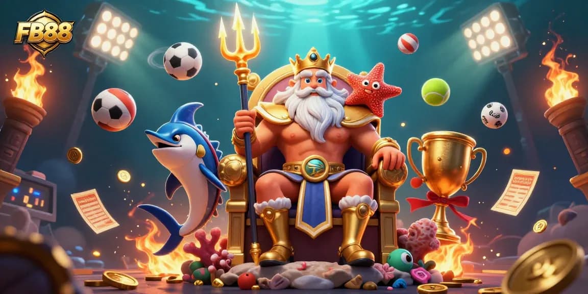 Experience the thrilling sports betting adventures at FB88, featuring Neptune and lively game elements.