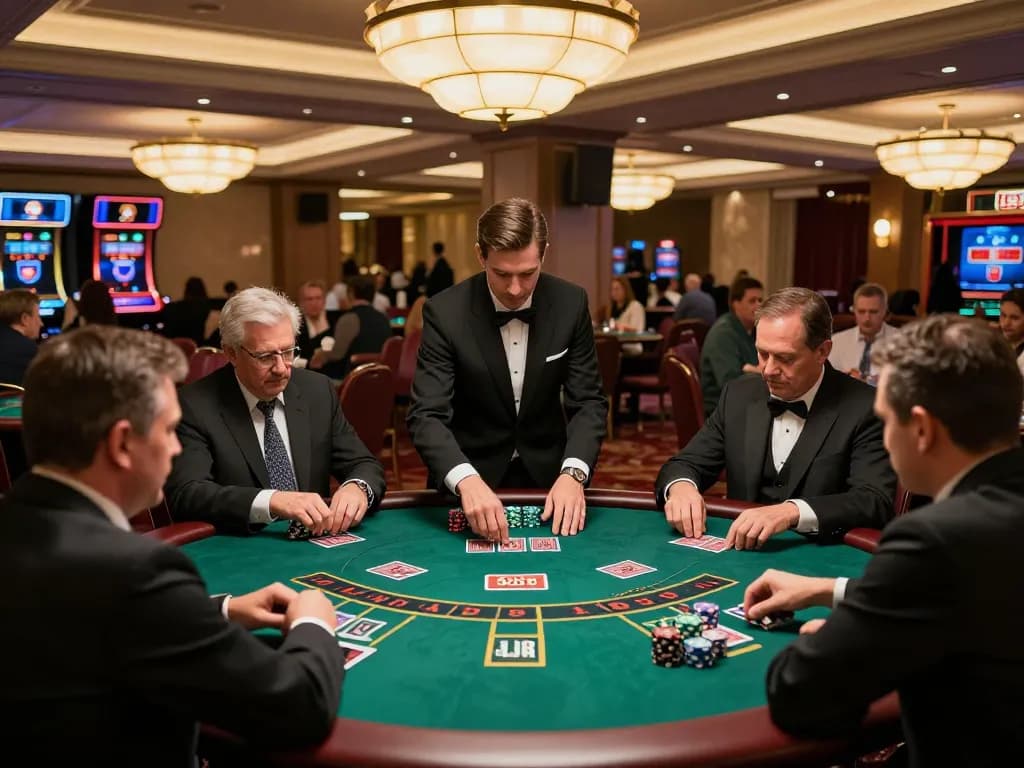 SC88 live casino atmosphere with players engaged in blackjack, elegant decor, and professional dealers.