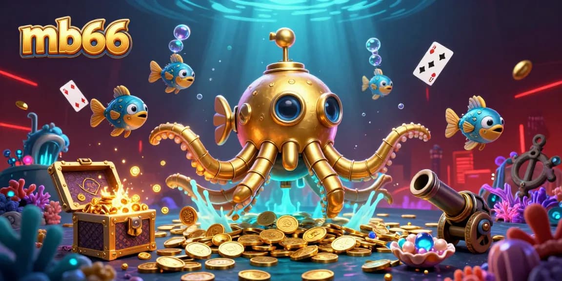 Engage with mb66, uncovering exciting underwater treasures and casino games in a vibrant 3D illustration.