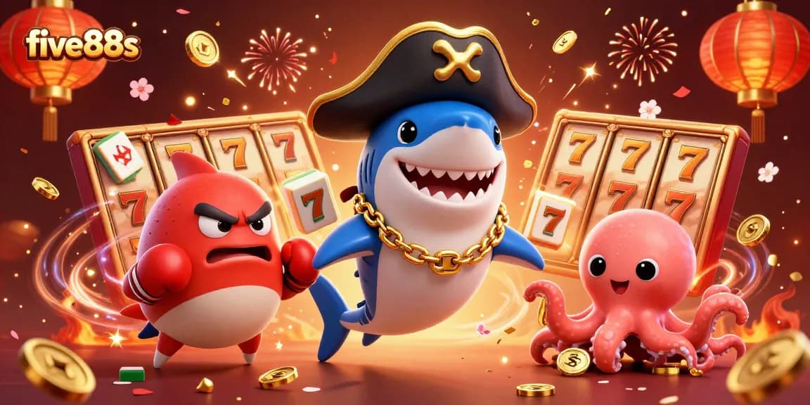 Experience the thrilling world of five88s with a vibrant casino scene featuring exciting gaming elements.