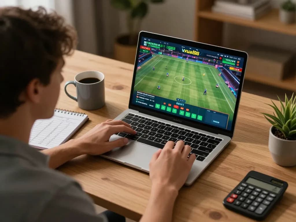 Engaging in exciting sports betting on the vua88 platform from the comfort of home, showcasing personal strategy notes.