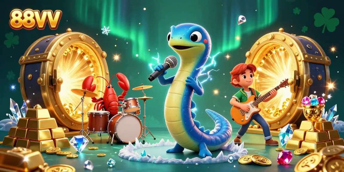 Play exciting games at 88VV with a vibrant underwater casino featuring an electric eel DJ and treasure