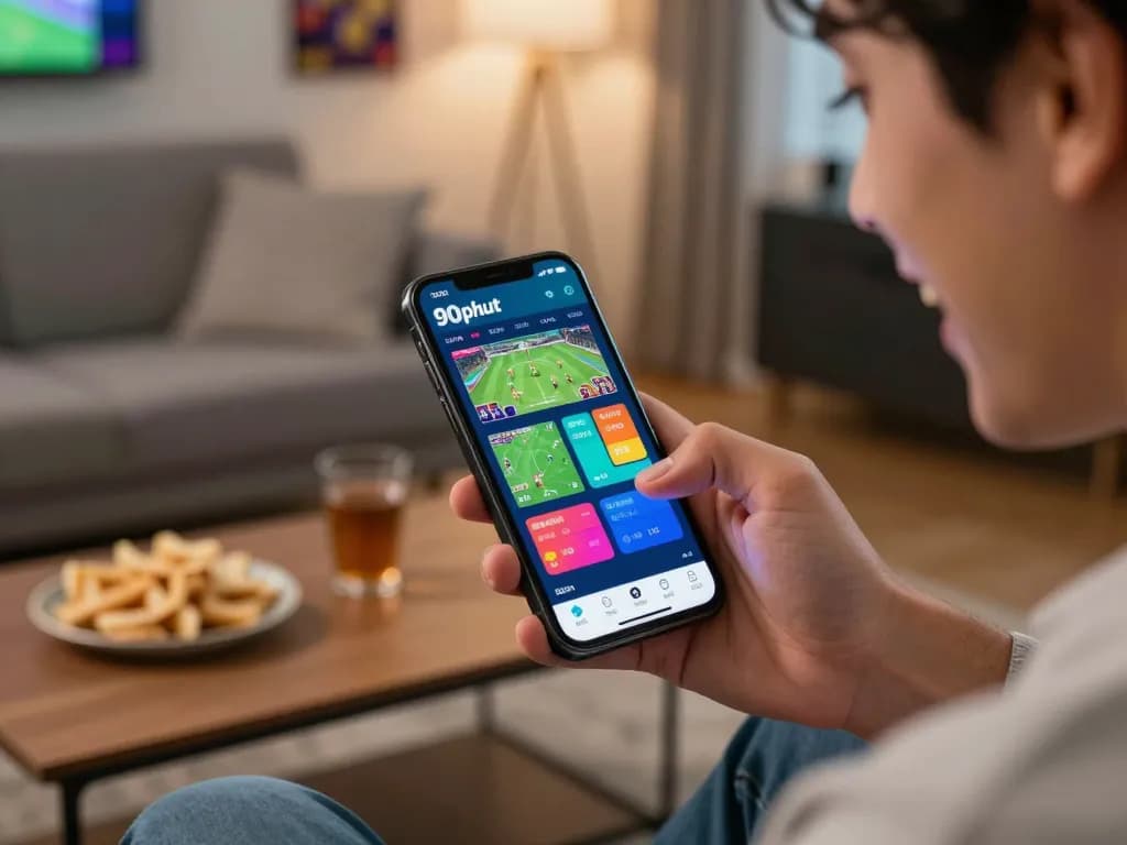 Engaging in live sports betting on the 90phut app, showcasing excitement and strategic decisions.