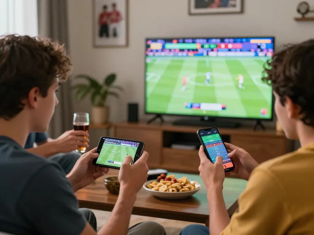 Navigating sports bets on NK88's mobile app during an exciting game night at home.