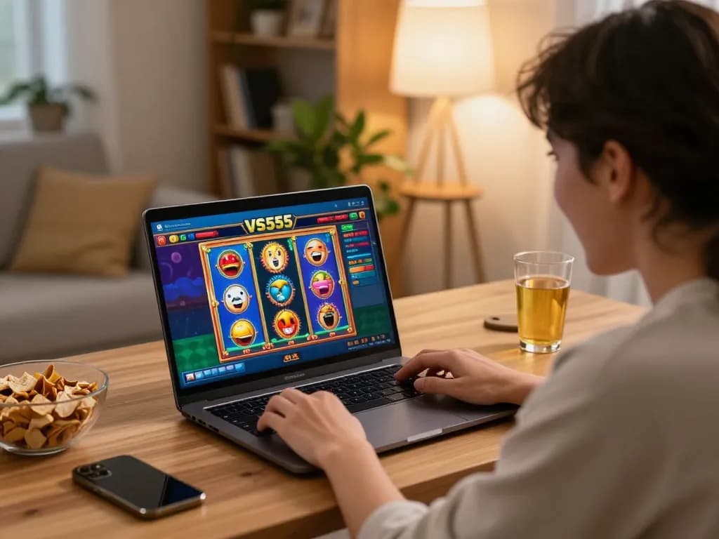 Engaging online gaming session at home showcasing VS555 casino interface for dynamic experience