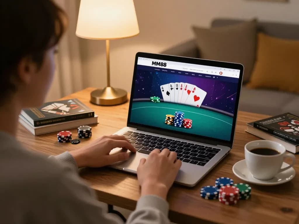 Engaging gameplay on MM88 online casino with vibrant poker table setup at home