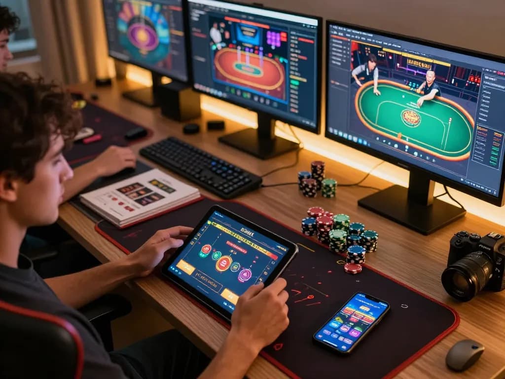 Engaging online gaming session at home with fc88on, showcasing multiple screens and dynamic gameplay.