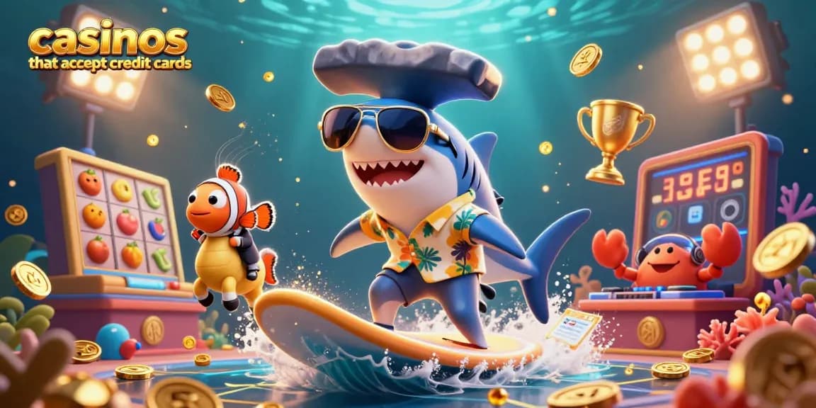 Engage with casinos that accept credit cards through a vibrant 3D casino scene with fun characters.