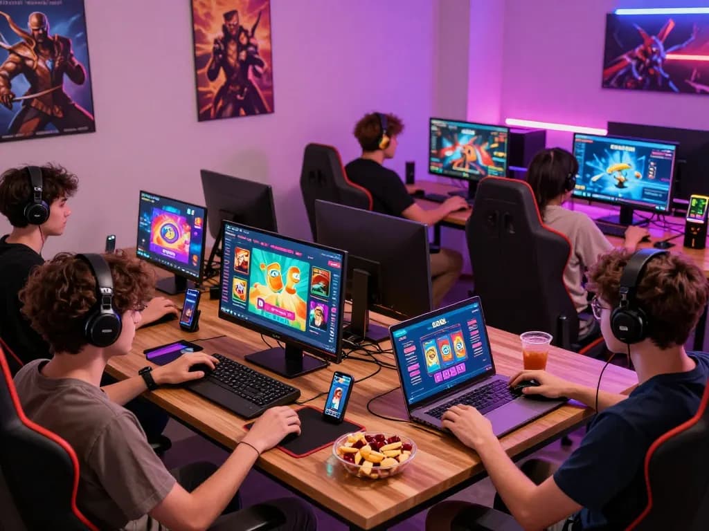 Players enjoying diverse online games on DA88 platform, showcasing vibrant environment and modern tech.