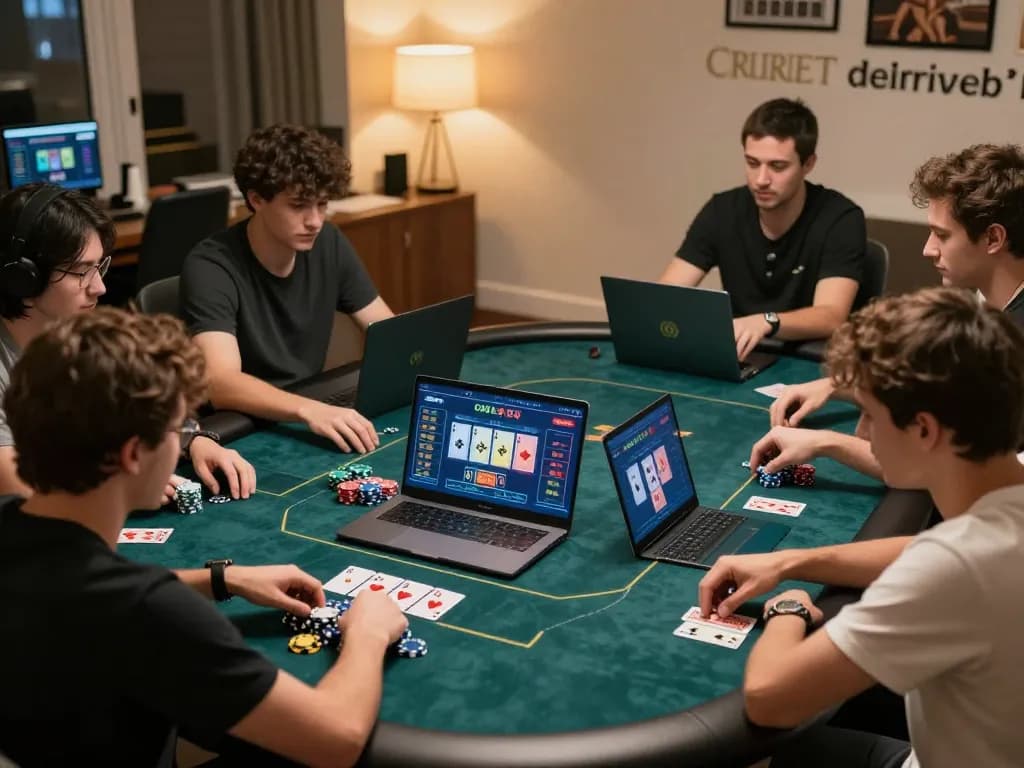 Online poker game featuring players' strategies and xi88 betting action in a cozy home setting.