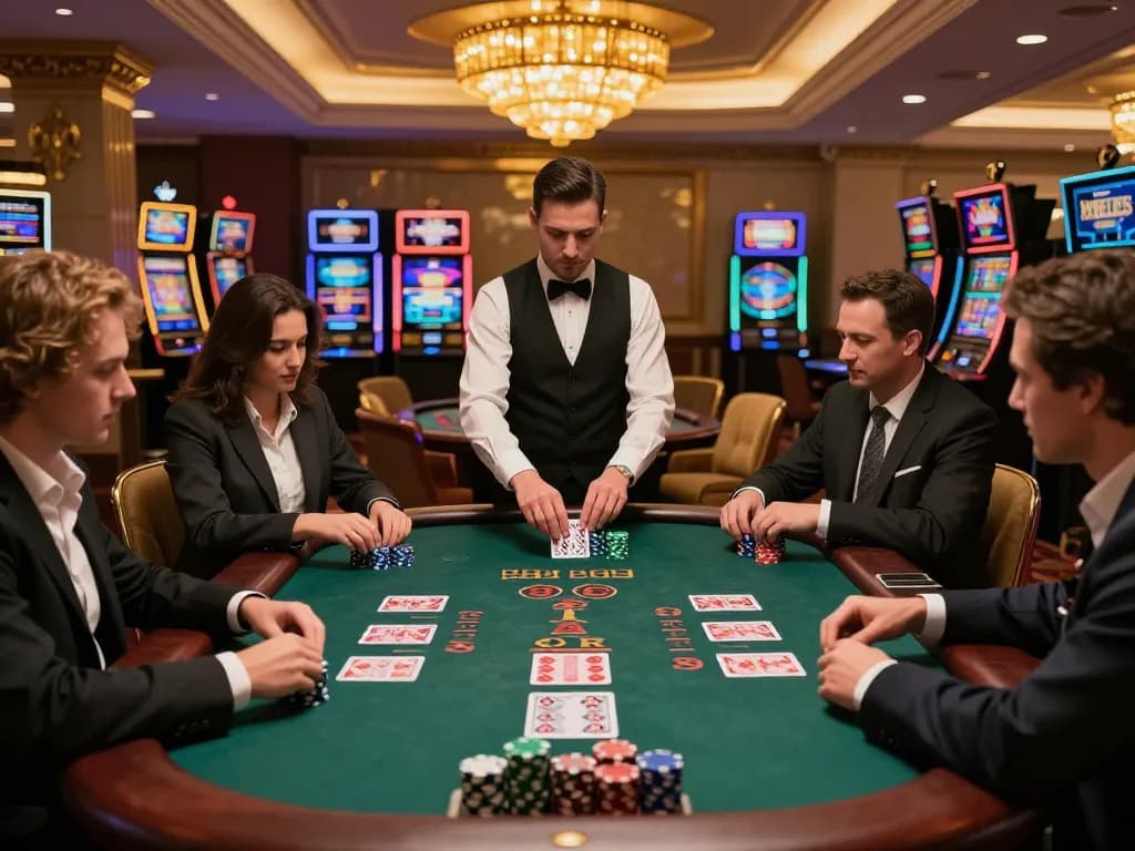 Players strategizing in a high-stakes blackjack game at 33WIN casino