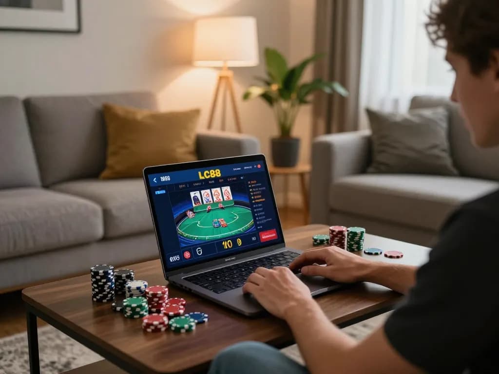 Engaging in online poker with LC88 platform from a cozy home gaming setup