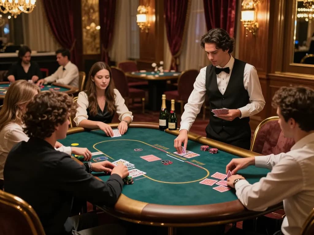 THABET poker players strategizing in an upscale VIP casino gaming area.