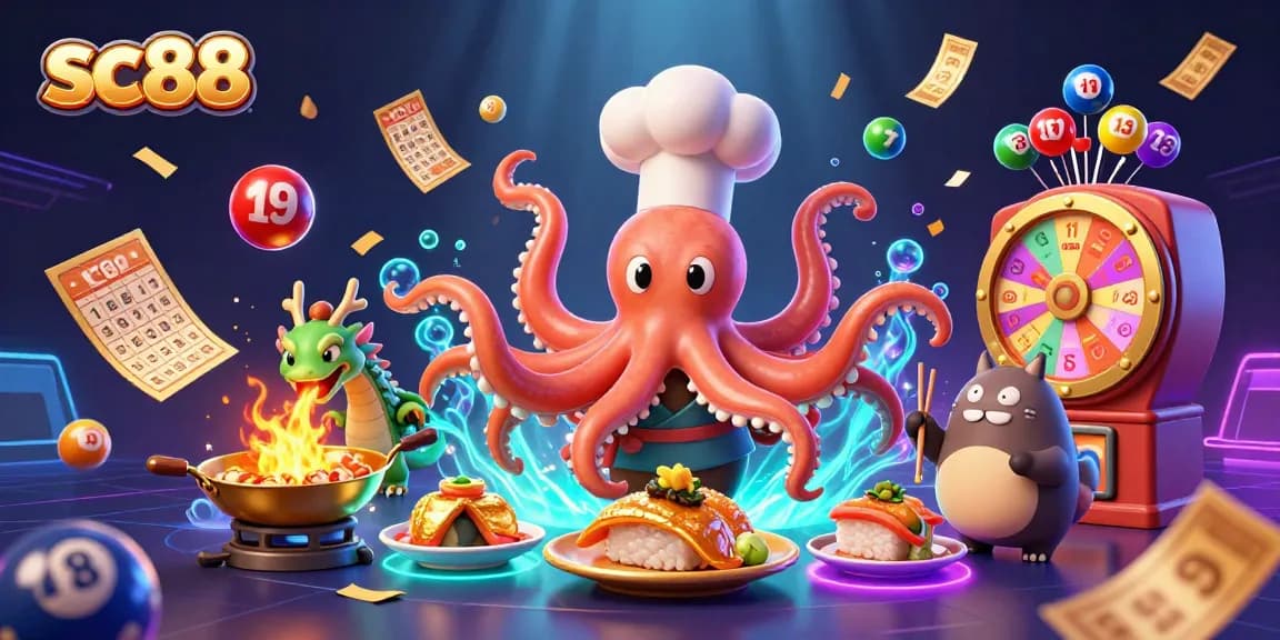 Join the excitement at sc88 with colorful lottery and bingo elements in a vibrant casino scene.