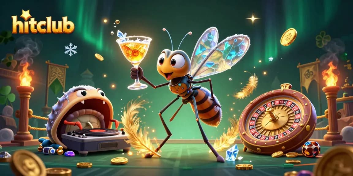 Experience the thrill of hitclub as a frozen mosquito mascot and trilobite DJ create an electrifying casino atmosphere.