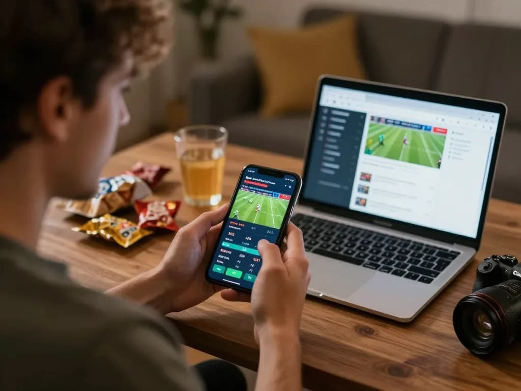 king88 player engaging in sports betting on mobile app during cozy home evening