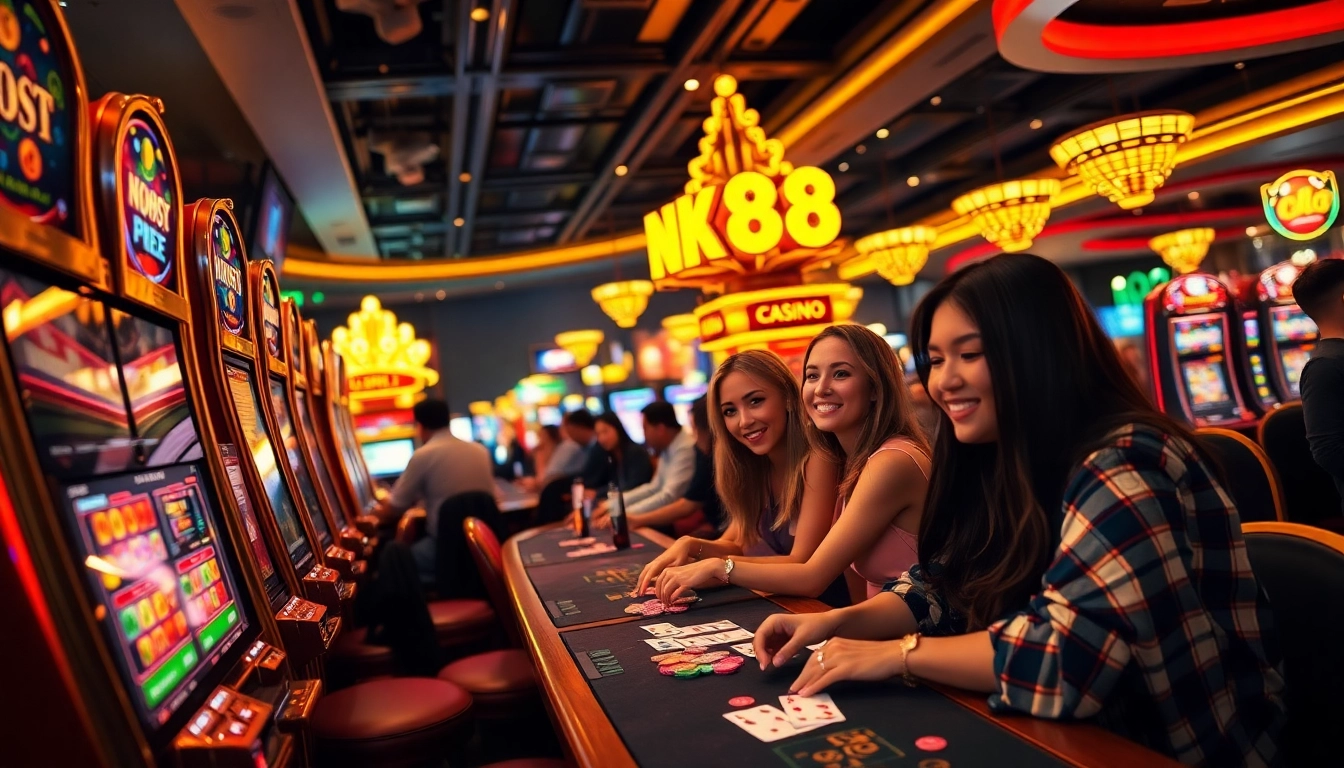Exciting nk88 casino atmosphere with players engaged in gaming activities.