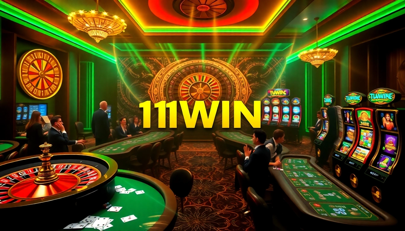 Experience thrilling gaming with 11WIN: poker tables, competitive players, and vibrant slot machines.