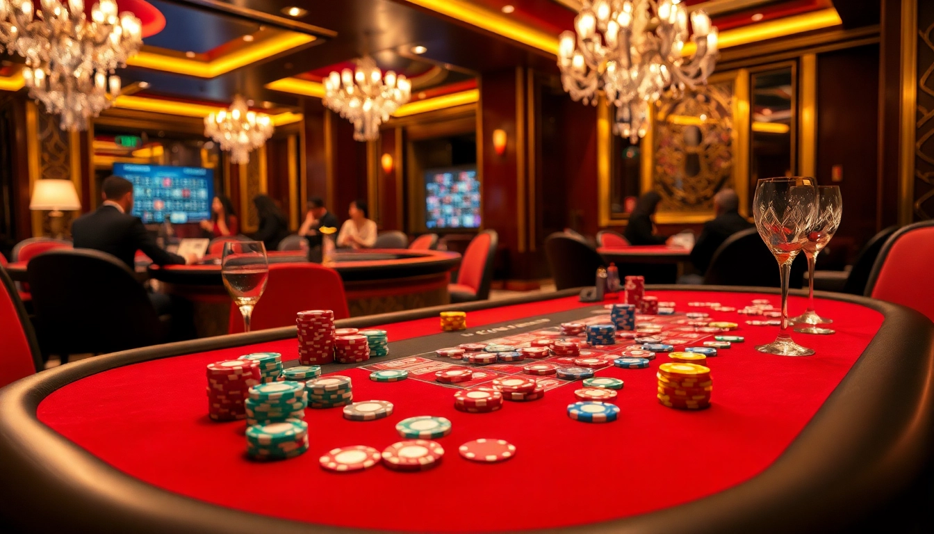 King88 casino table featuring bets with colorful chips and focused players in a luxurious setting.
