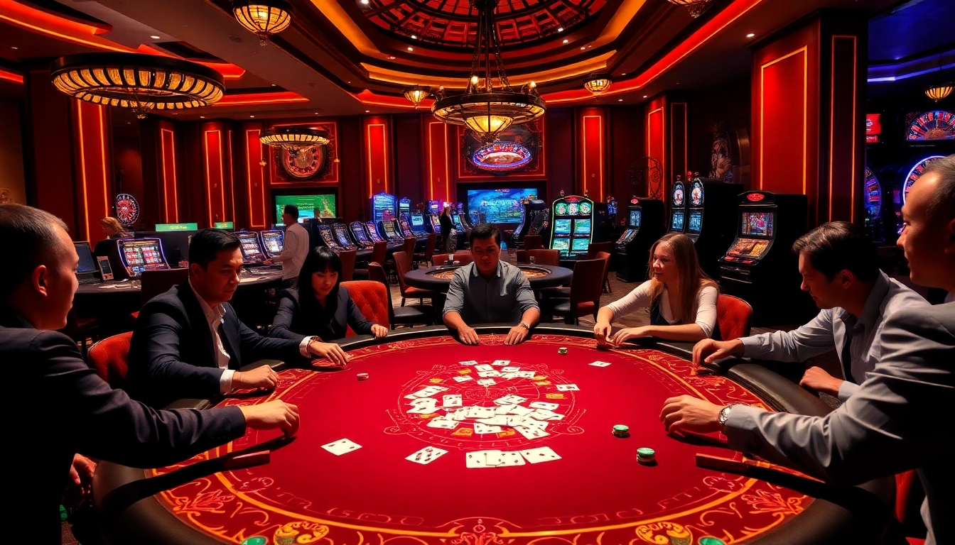 Engage in thrilling gameplay at https://dv88.design/ with striking poker tables and vibrant casino elements.