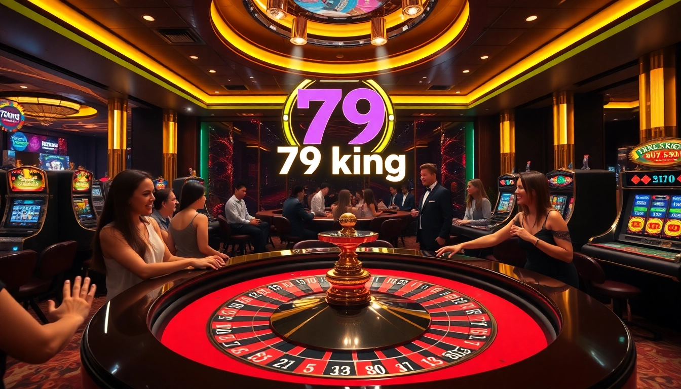 Players enjoying an exciting game at 79king's luxury casino with vibrant roulette and poker chips.
