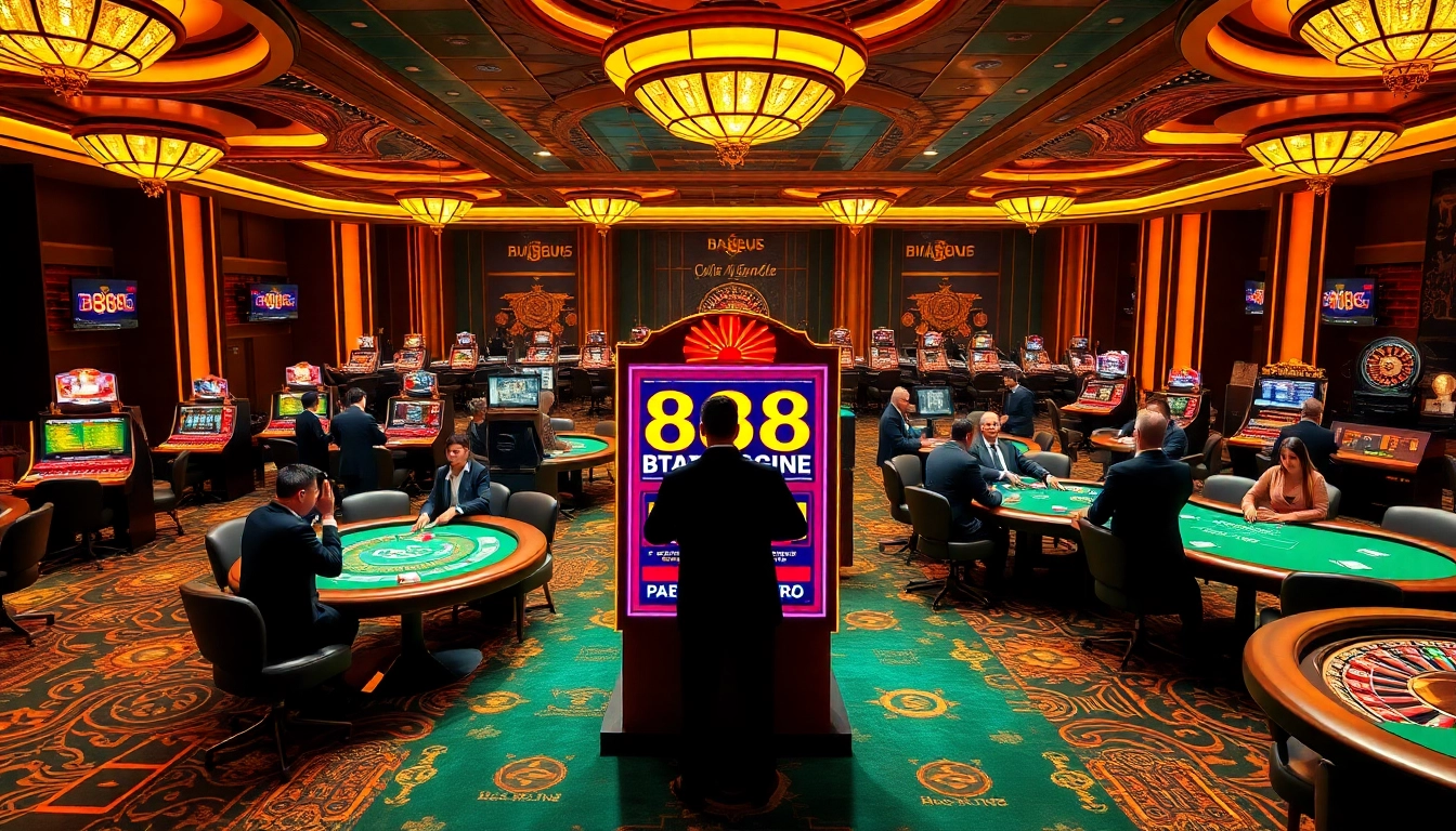 Experience the thrill with hb88 slot machines among luxurious casino tables and excited players.