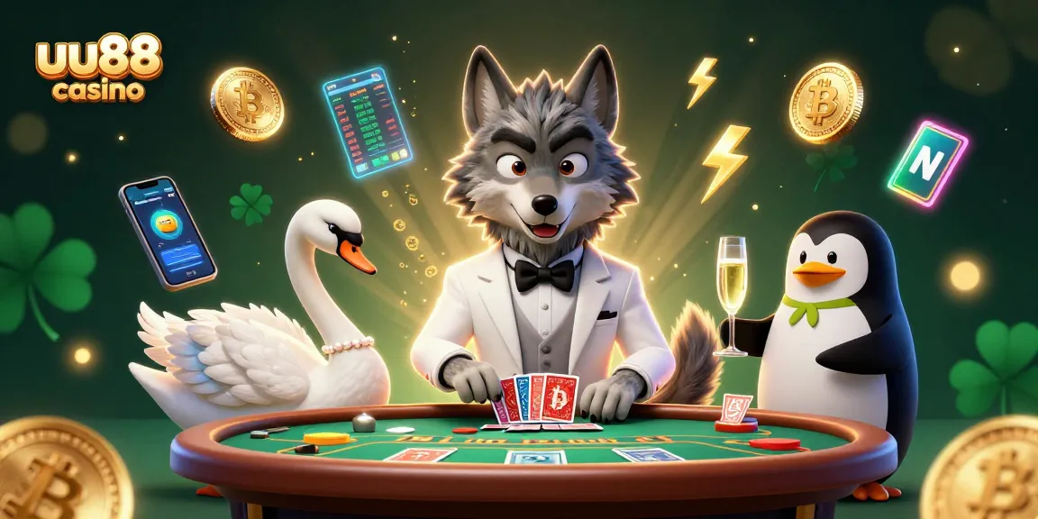 Experience the thrill of uu88 casino with dynamic characters at a baccarat table and stunning crypto elements.