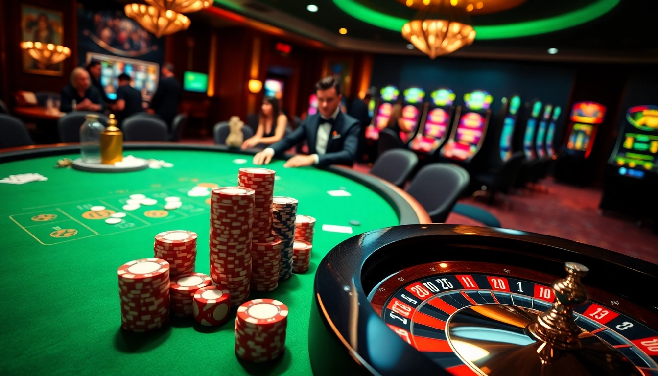 Experience the thrill of 8kbet with a luxurious casino atmosphere, featuring vibrant tables and a professional dealer.
