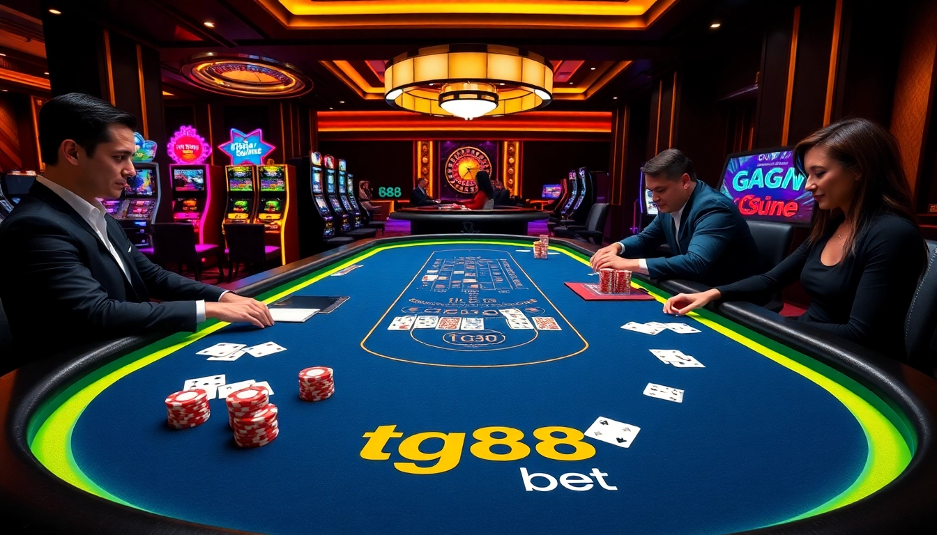 Experience high-stakes gaming with tg88 bet at a luxurious casino featuring blackjack and roulette.