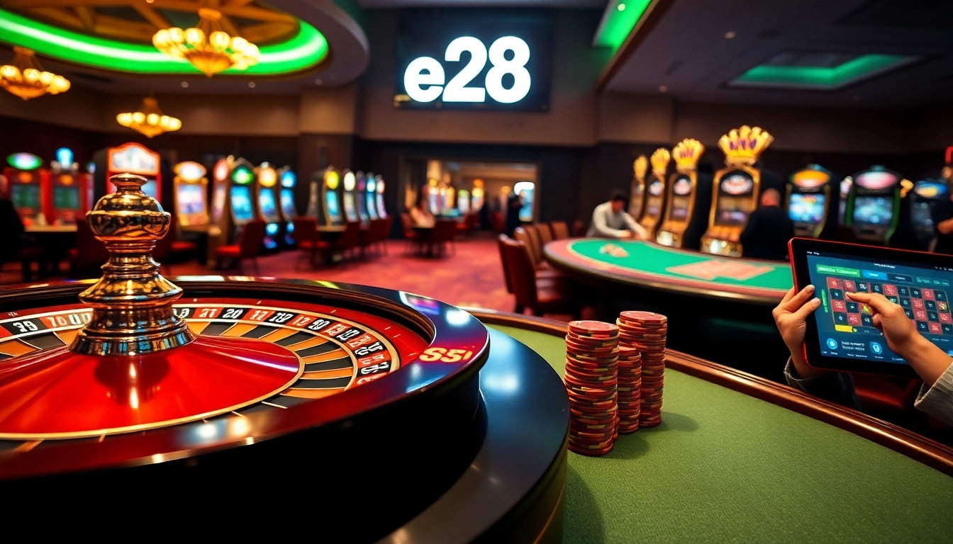 Players immerse themselves in the exciting world of e28 online casino gaming, featuring roulette and poker.