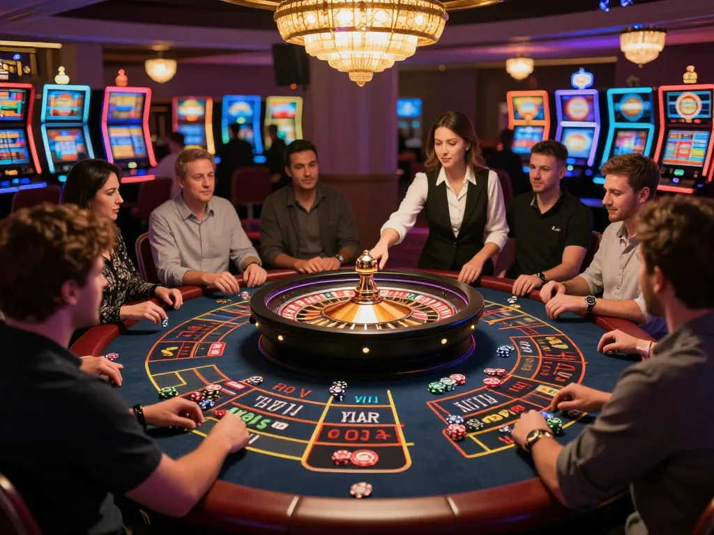 Players engaged in a thrilling roulette game at VMAX casino, showcasing strategic betting and excitement.