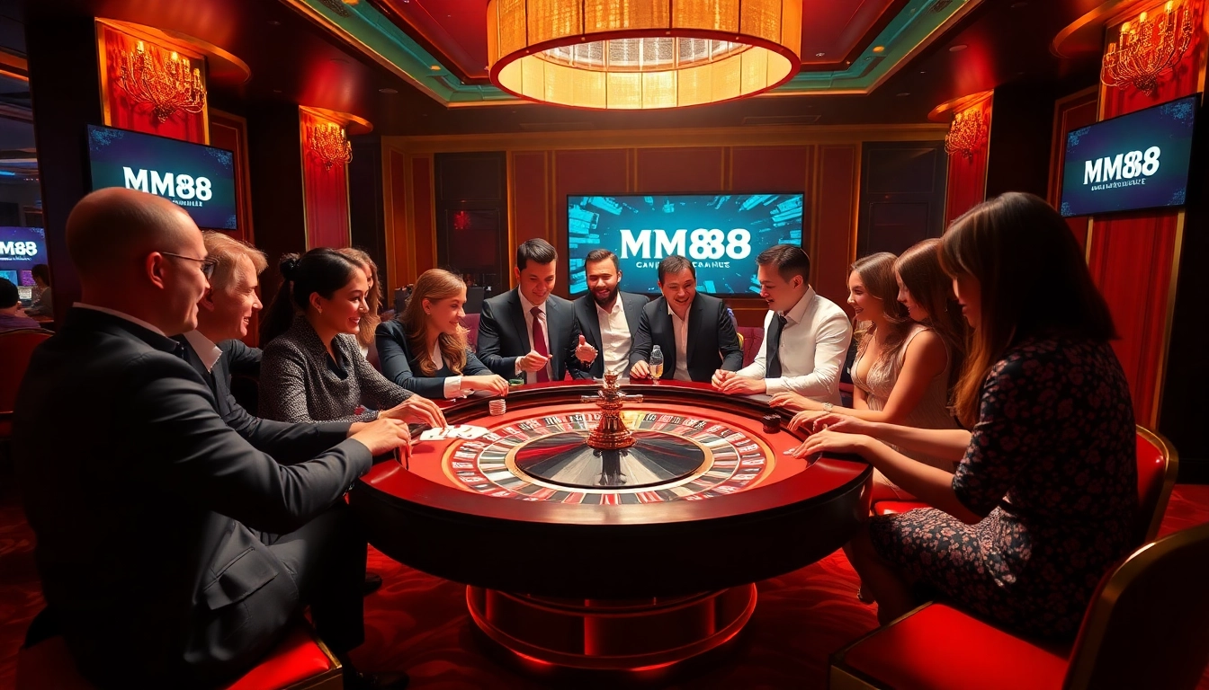 A group of gamblers strategizing at a roulette table, inspired by https://1mm888.com/.