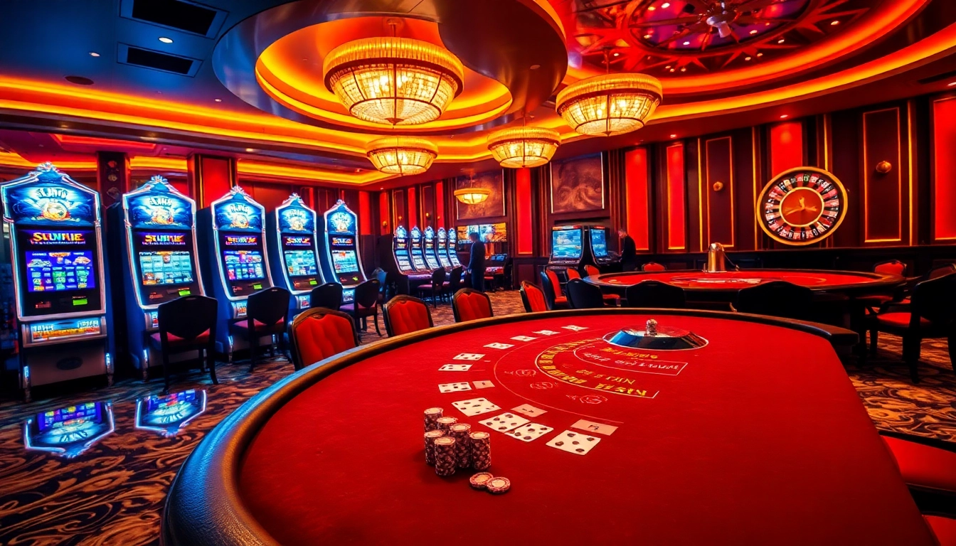 Sunwin casino gaming area with engaging players and vibrant slot machines