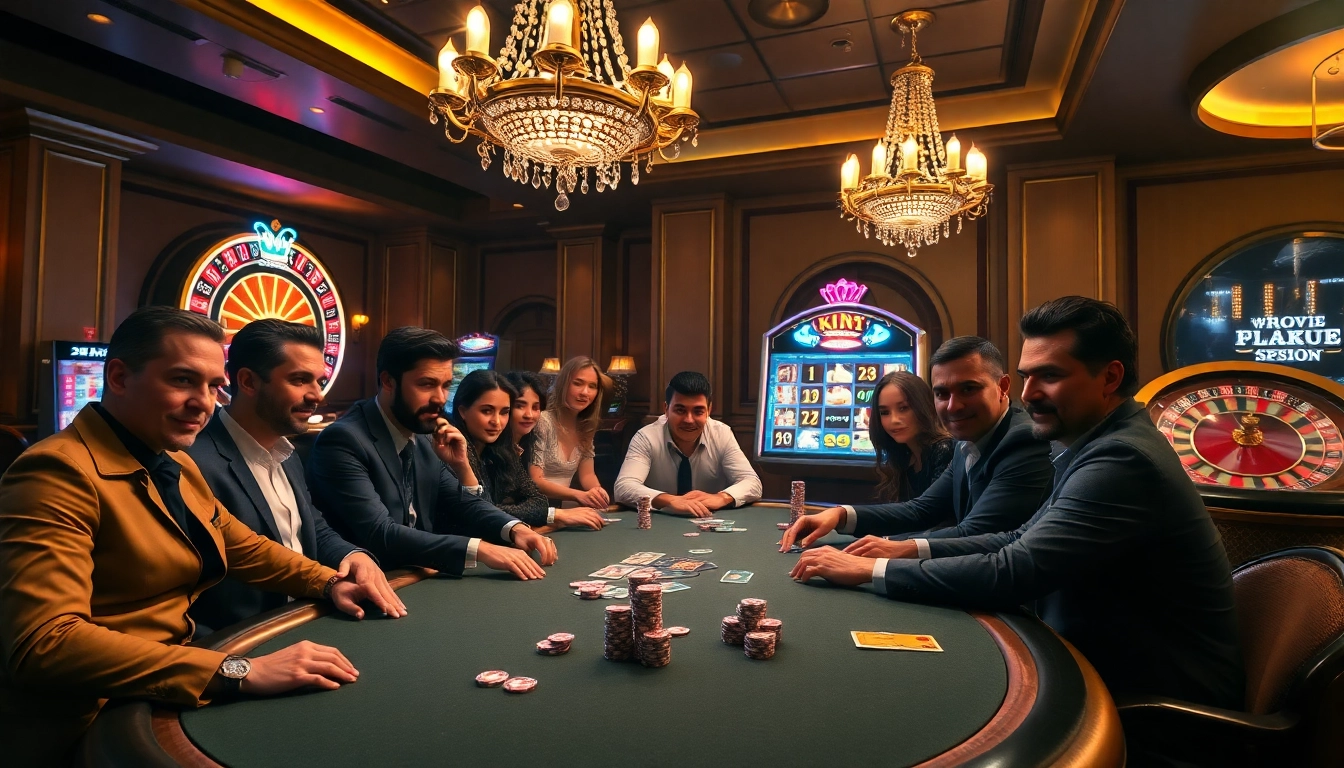 Experience king 88 excitement with glamorous players at a high-stakes poker table.