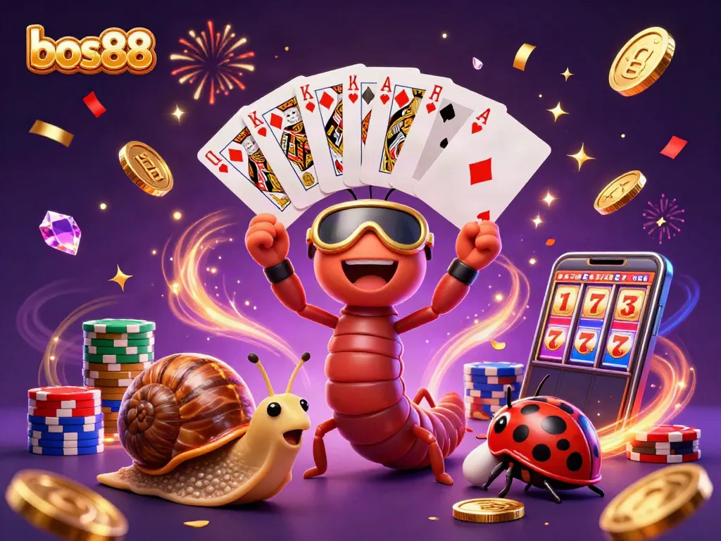 Experience the excitement of bos88 with a dynamic scene of animated characters and casino elements.