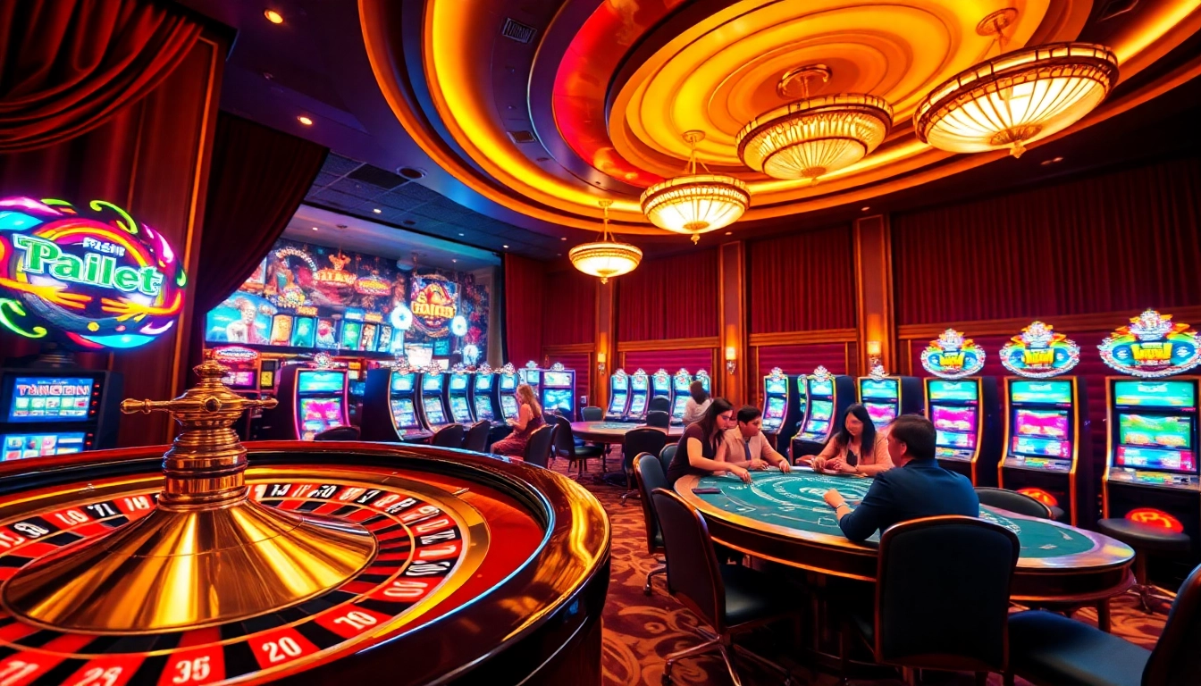 Experience Giải mã giấc mơ in a vibrant casino with roulette wheels and engaged players.