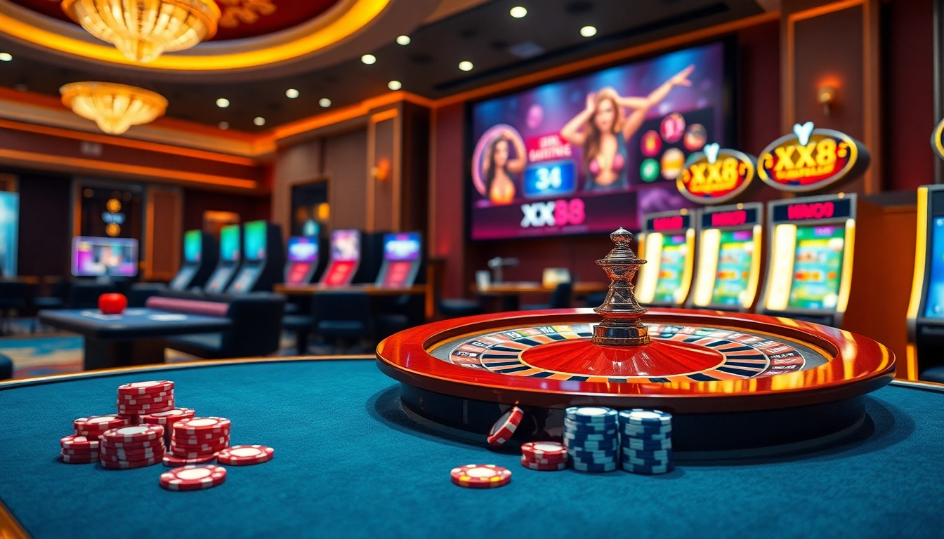 Experience the excitement at nhà cái XX88 with captivating casino gaming visuals featuring roulette, cards, and slots.