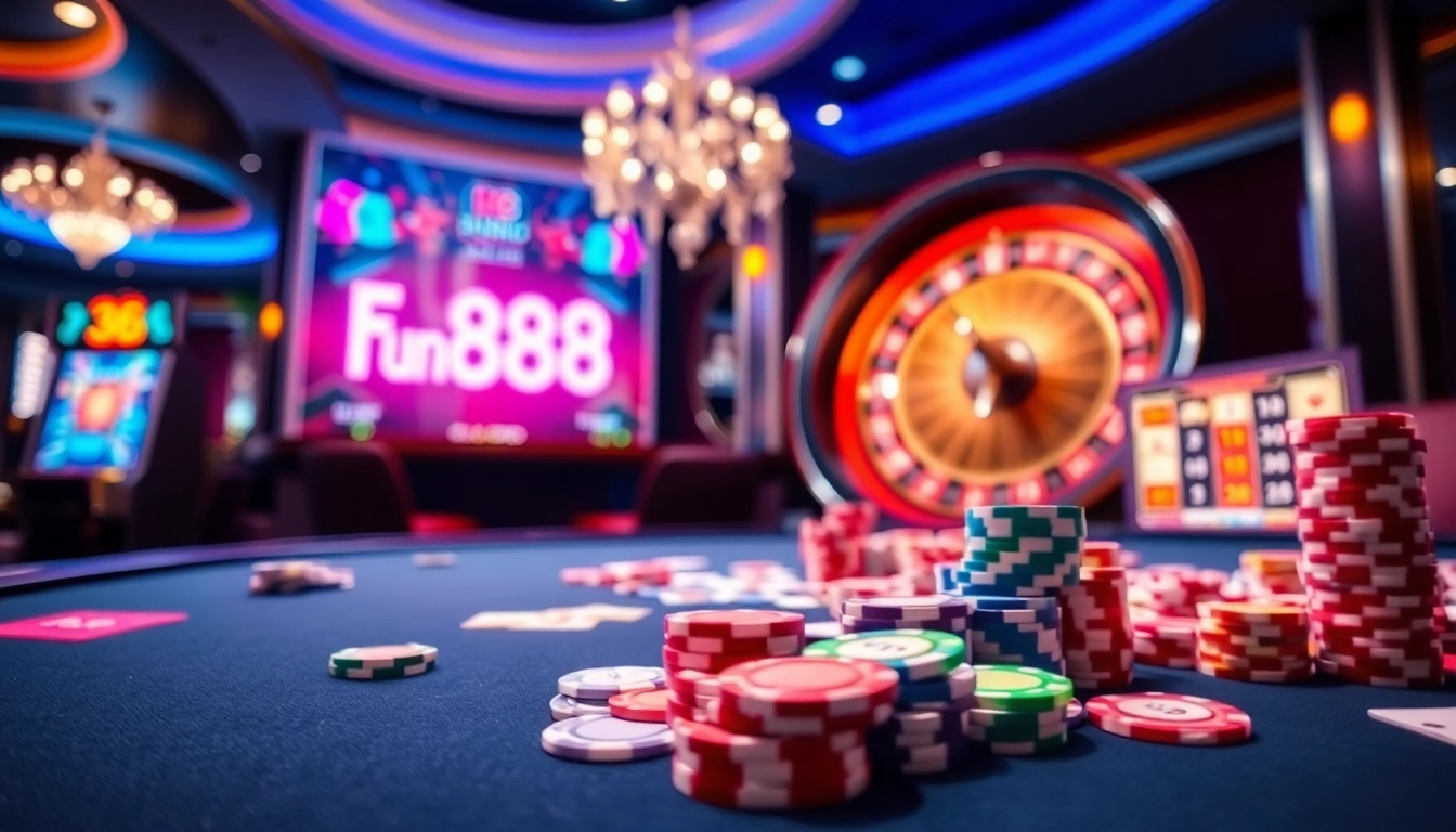 Experience high-stakes gaming at Fun88's thrilling casino with vibrant poker tables and roulette.