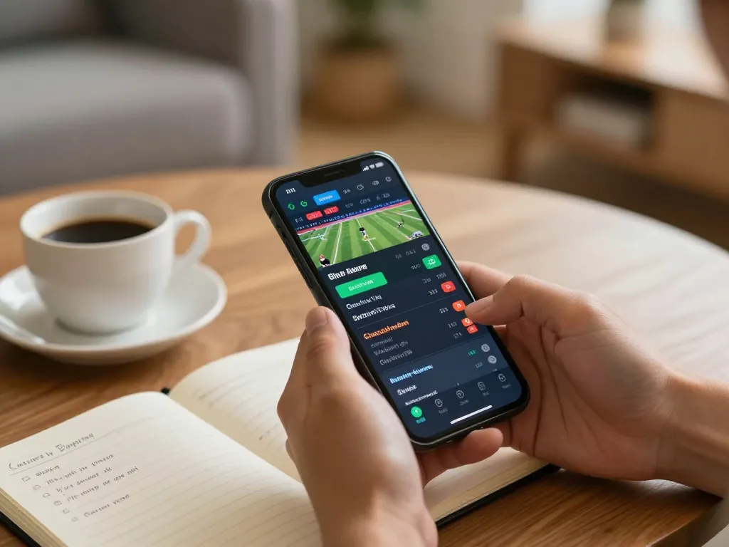 Bsport mobile betting experience shows hands engaged in live sports betting, capturing strategic moments.