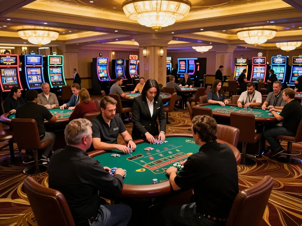 Players engage in thrilling blackjack games at ta88e's vibrant casino, chips and cards in action.