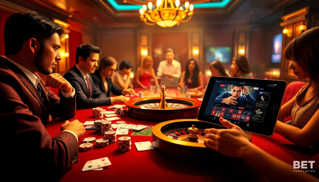 Nạp tiền SHBET at a luxurious casino with poker chips and a roulette wheel.