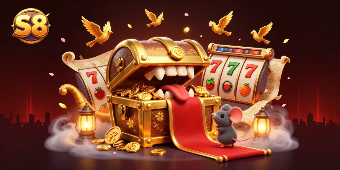 Experience the thrilling jackpot adventure at S8 with vibrant slots and treasure-rich illustrations.