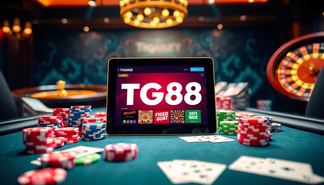Experience thrilling gaming action at TG88 with vibrant casino tables and exciting gambling elements.