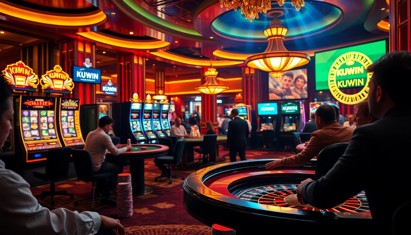 Players engaging in high-stakes games at KUWIN Casino, showcasing vibrant tables and luxurious atmosphere.