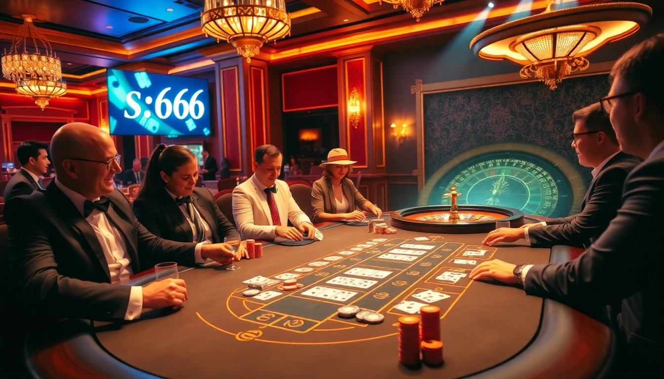 Experience the excitement of s666 with vibrant gambling tables and professional players engaged in high-stakes action.
