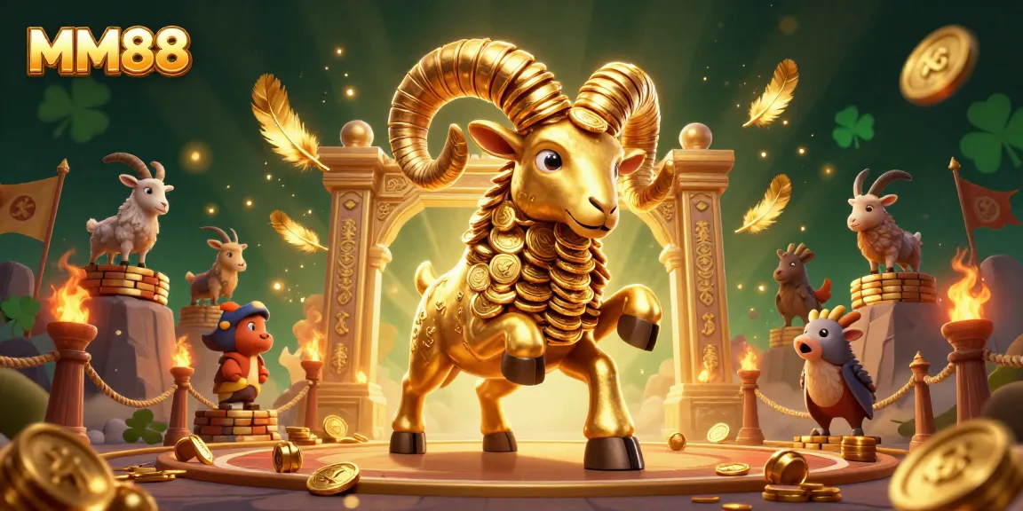 MM88 showcases a golden ram charging through a casino arena, surrounded by betting coins and vibrant action.