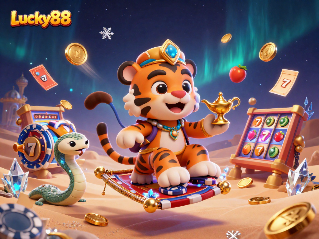 Experience thrilling gameplay with Lucky88's vibrant casino world featuring characters and dynamic elements.