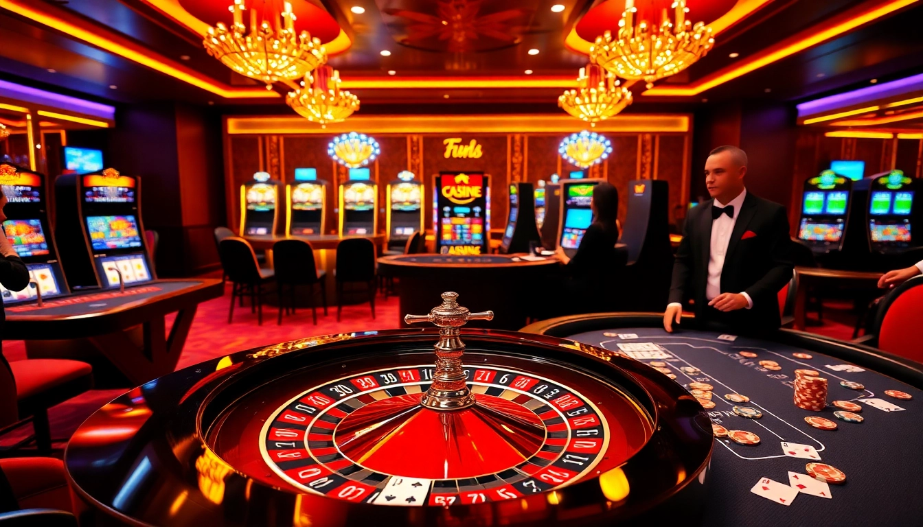 Experience excitement at the fun79 casino with a vibrant roulette wheel and engaging dealers.