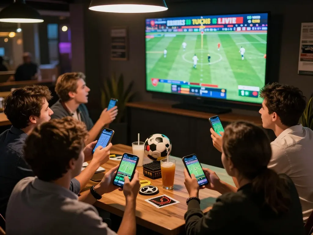Bong88 users enjoying sports betting excitement on their smartphones while watching a live match.