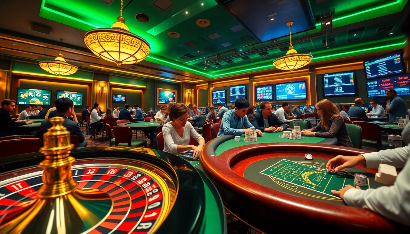 Engage in thrilling casino games at https://789f.fan/ with vibrant tables, poker chips, and a roulette wheel.